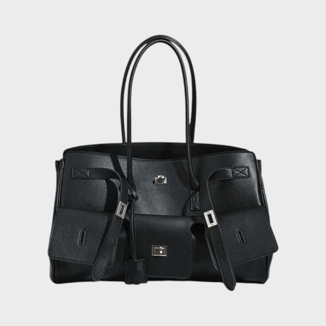 Geantă tote neagră Valentina vedere frontală elegantă