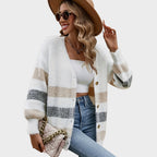 cardigan lung damă Lisa bej elegant