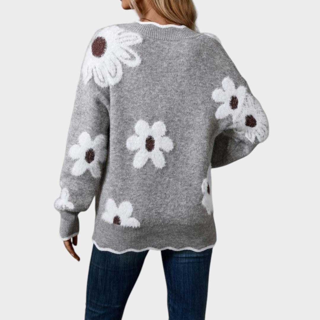 Pulover tricotat floral Paula mărime M verde