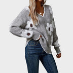 Pulover tricotat floral Paula detaliu model