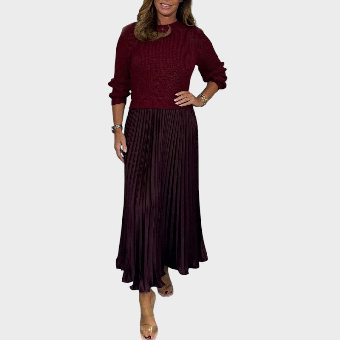 Set pulover și fustă plisată damă Delia elegant