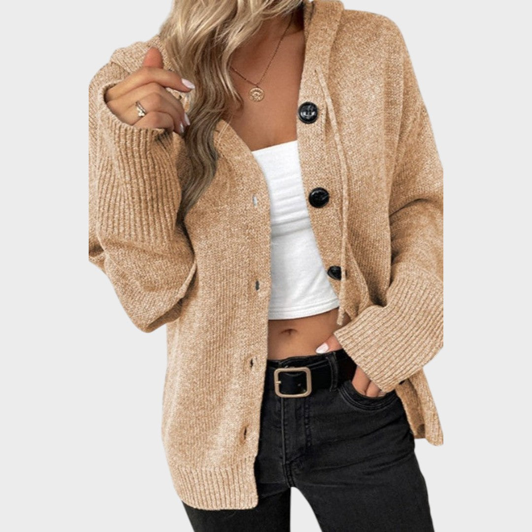 Amélia cardigan din tricot moale cu glugă lateral complet