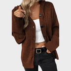 Amélia cardigan din tricot moale cu glugă prezentare outfit