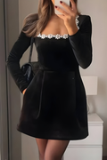 noelle rochie de cocktail clasică din catifea stil modern