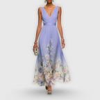 CELESTE – V-nyakú virágos maxi ruha