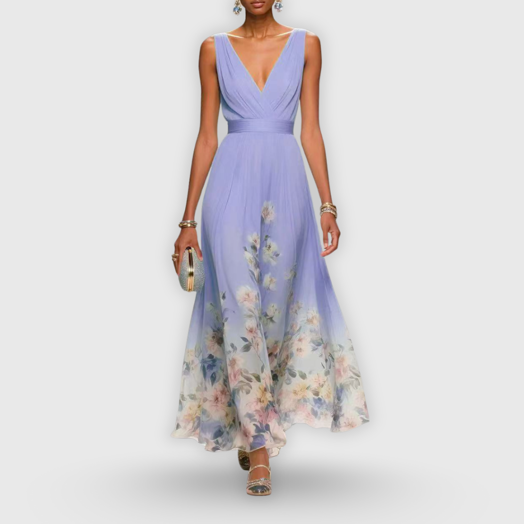 CELESTE – V-nyakú virágos maxi ruha