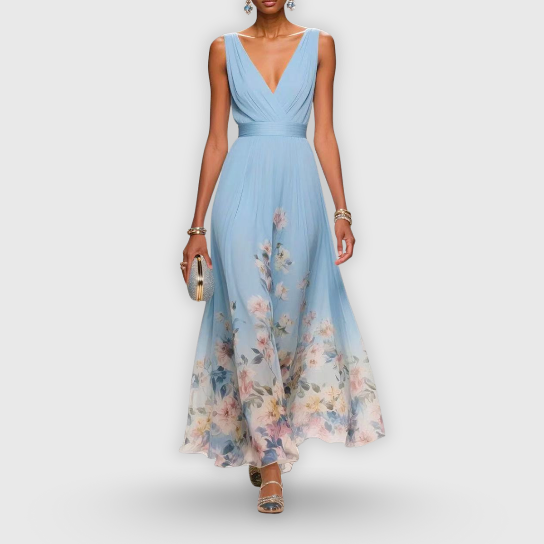 CELESTE – V-nyakú virágos maxi ruha
