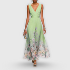 CELESTE – V-nyakú virágos maxi ruha