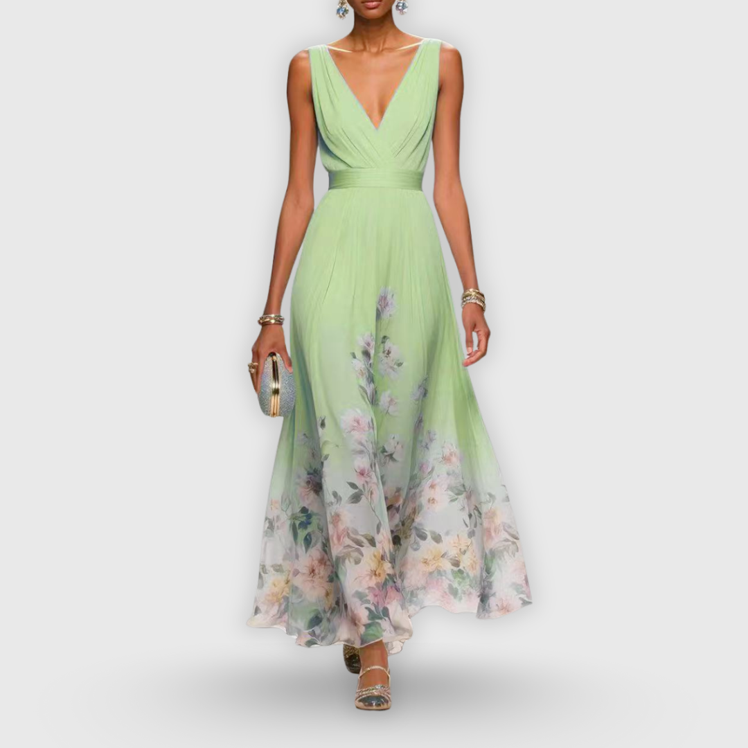 CELESTE – V-nyakú virágos maxi ruha