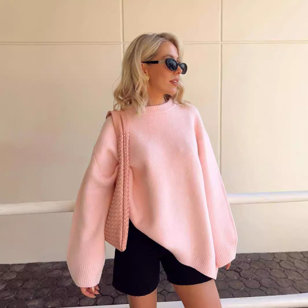Larisa női bő szabású téli pulóver – kerek nyakkal