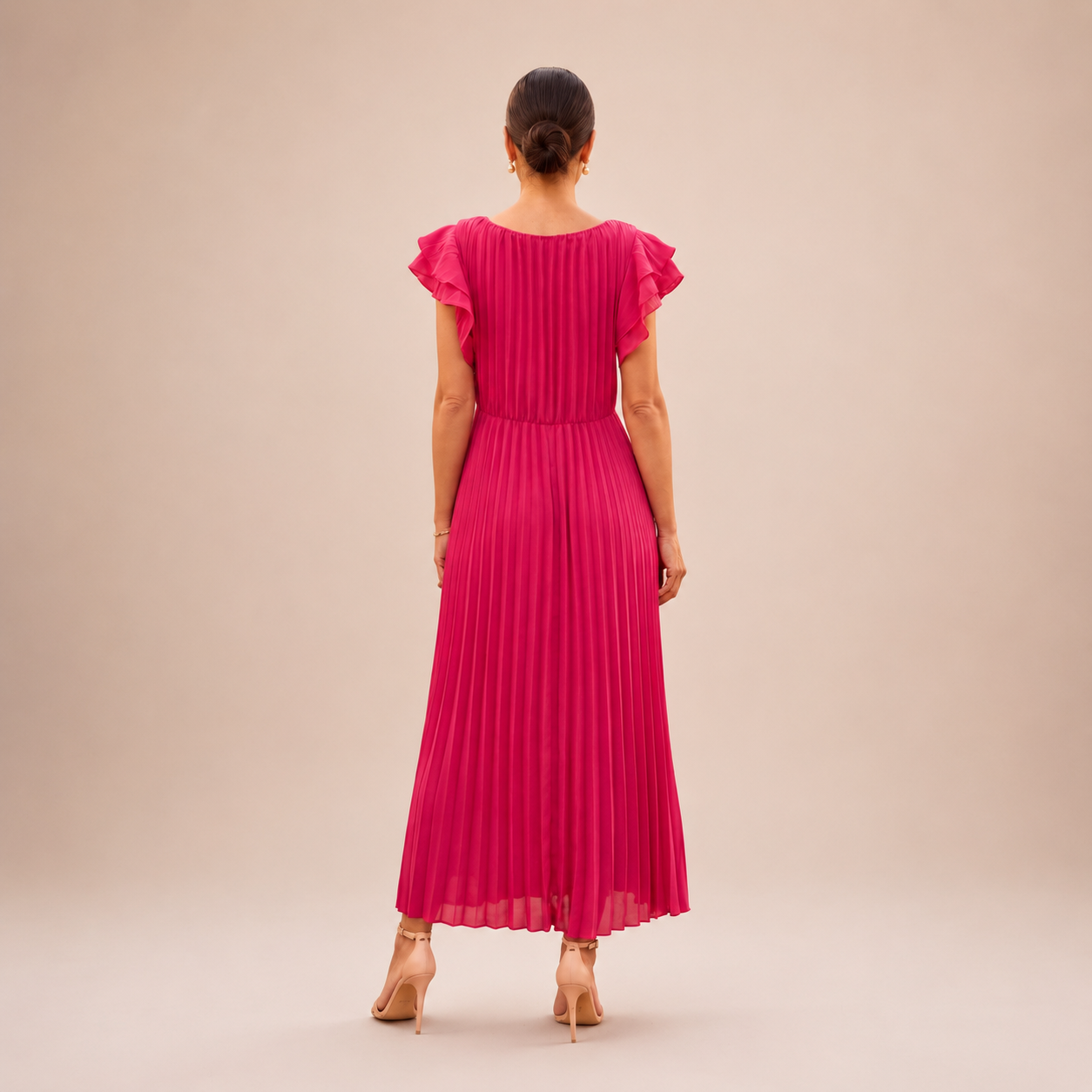 Zelma – elegáns pliszírozott maxi ruha csavart derékkal