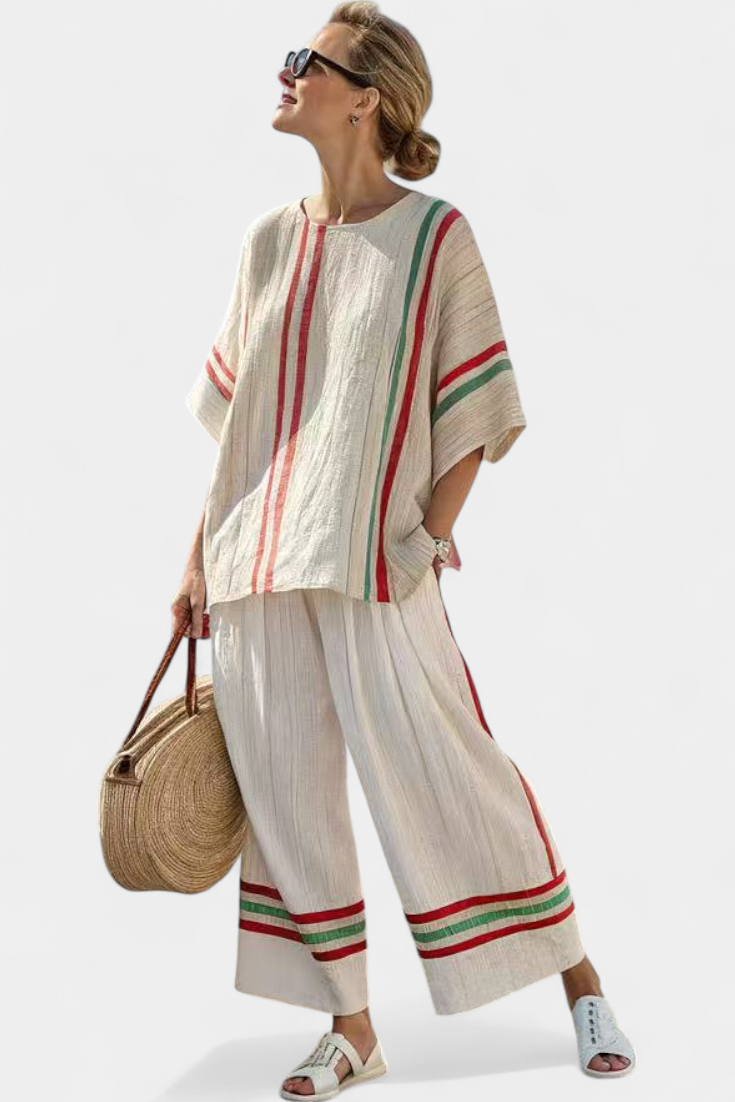 Beatriz - Mediterrán Csíkos Szett: Elegáns és Könnyed Nyári Stílus
