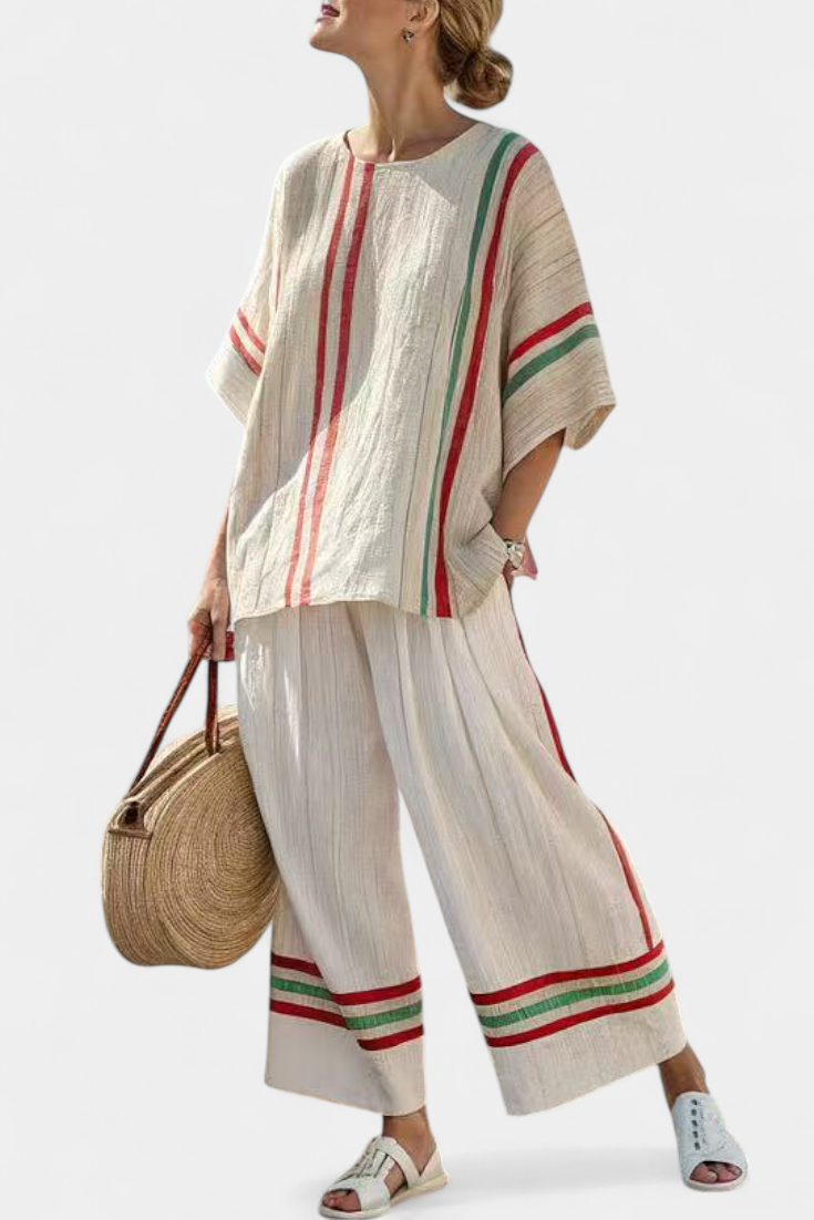 Beatriz - Mediterrán Csíkos Szett: Elegáns és Könnyed Nyári Stílus