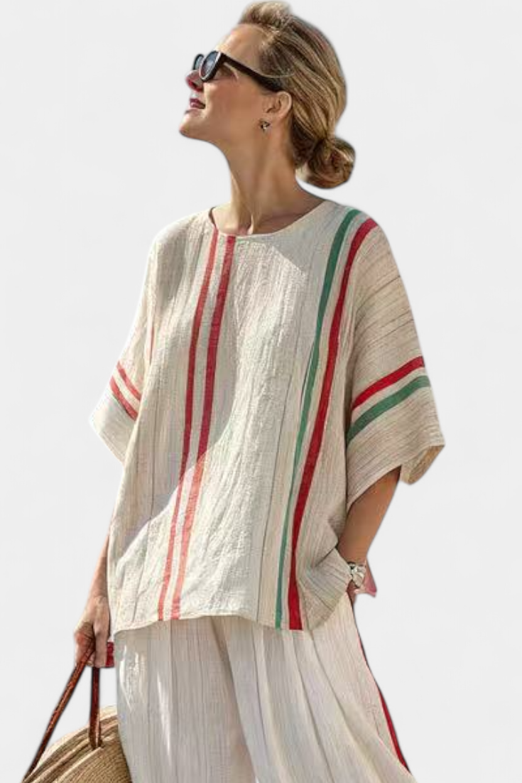 Beatriz - Mediterrán Csíkos Szett: Elegáns és Könnyed Nyári Stílus