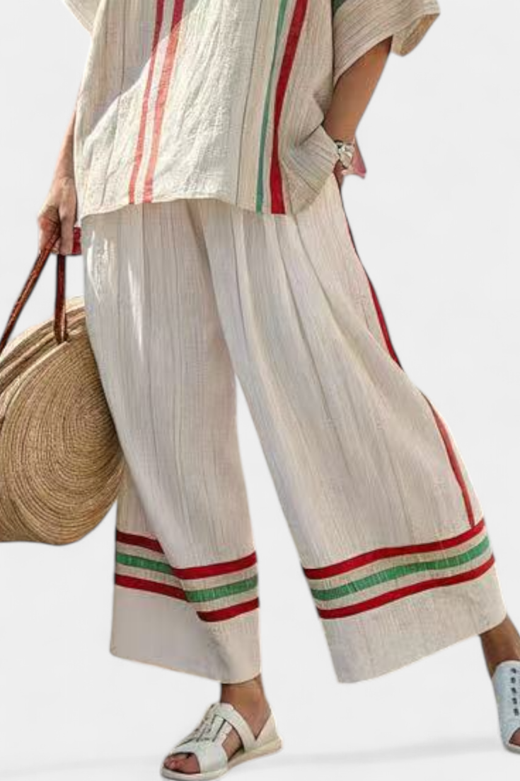 Beatriz - Mediterrán Csíkos Szett: Elegáns és Könnyed Nyári Stílus
