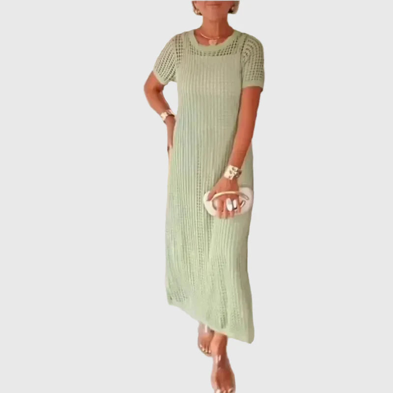 Edit – elegáns slip ruha horgolt felsővel