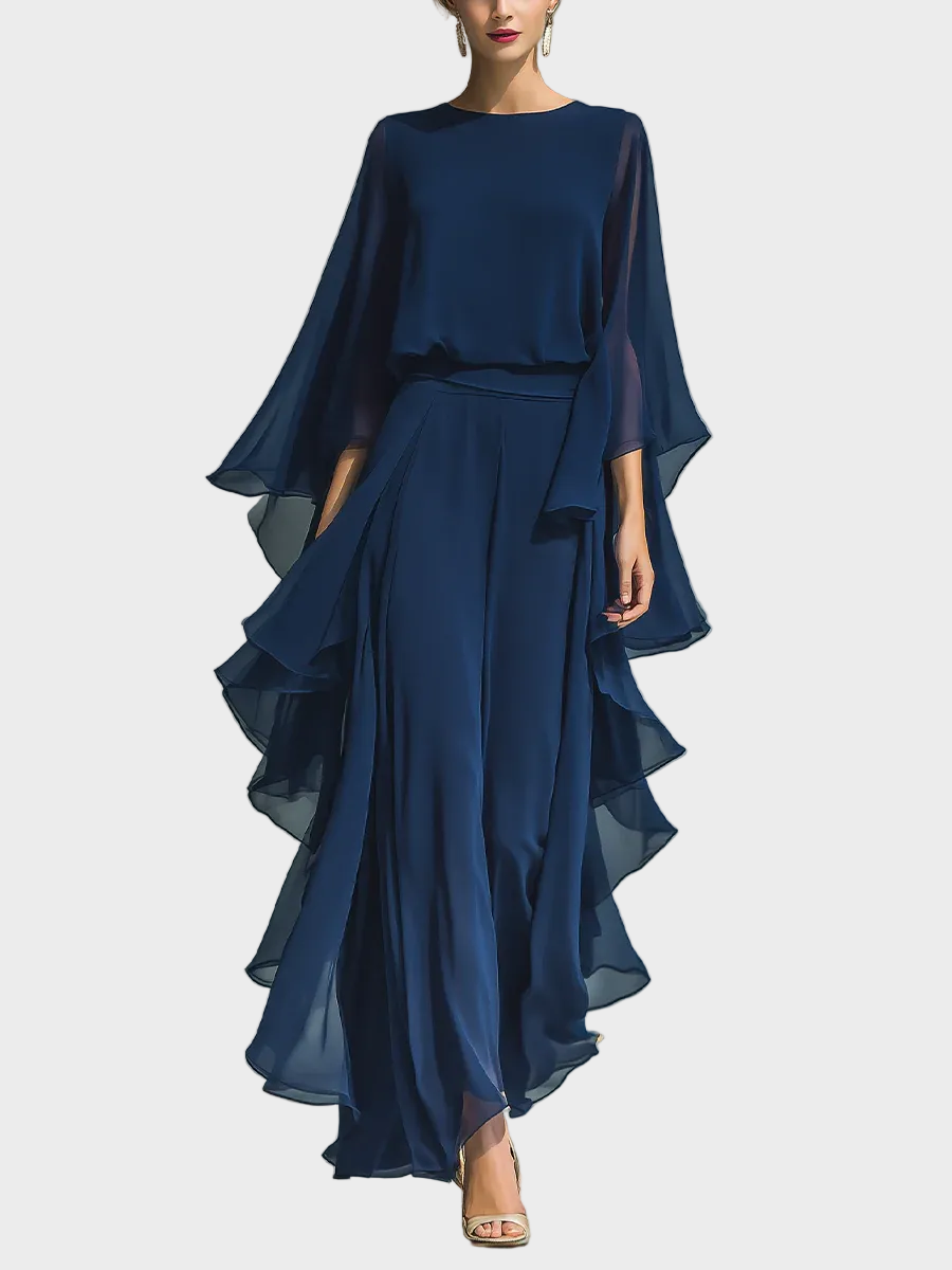 Aurora – Elbűvölő Elegáns Chiffon Szett Rózsákkal