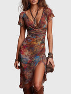Andrea – boho midi ruha ráncolt részletekkel