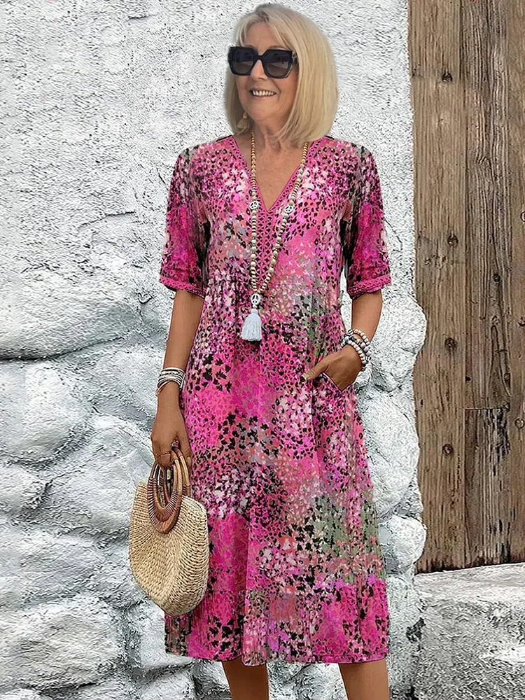 Zorka – élénk midi ruha elegáns hasfedéssel
