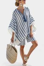 Nancy csíkos szett oversized pólóval és elegáns sorttal