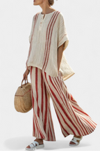 Vanessa - Elegáns Piros Csíkos Szett