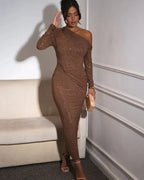 moa rochie maxi cu strălucire detalii material